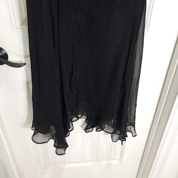 Sue Wong Womens Slip Dress Black Silk Rosette Midi Peasant Vtg 90s Y2K Fairy 14 - Picture 5 of 12